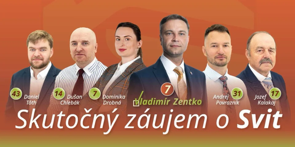 Vladimír Zentko a tím kandidátov s claimom Skutočný záujem o Svit
